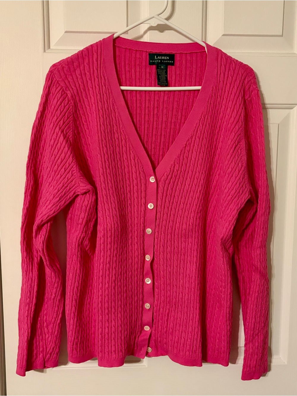Ralph Lauren Hot Pink Cable Knit V-Neck Cardigan